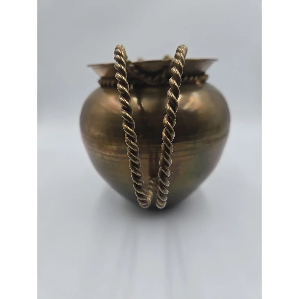 MCM Brass Vase Twisted Wire‎ Handles 6